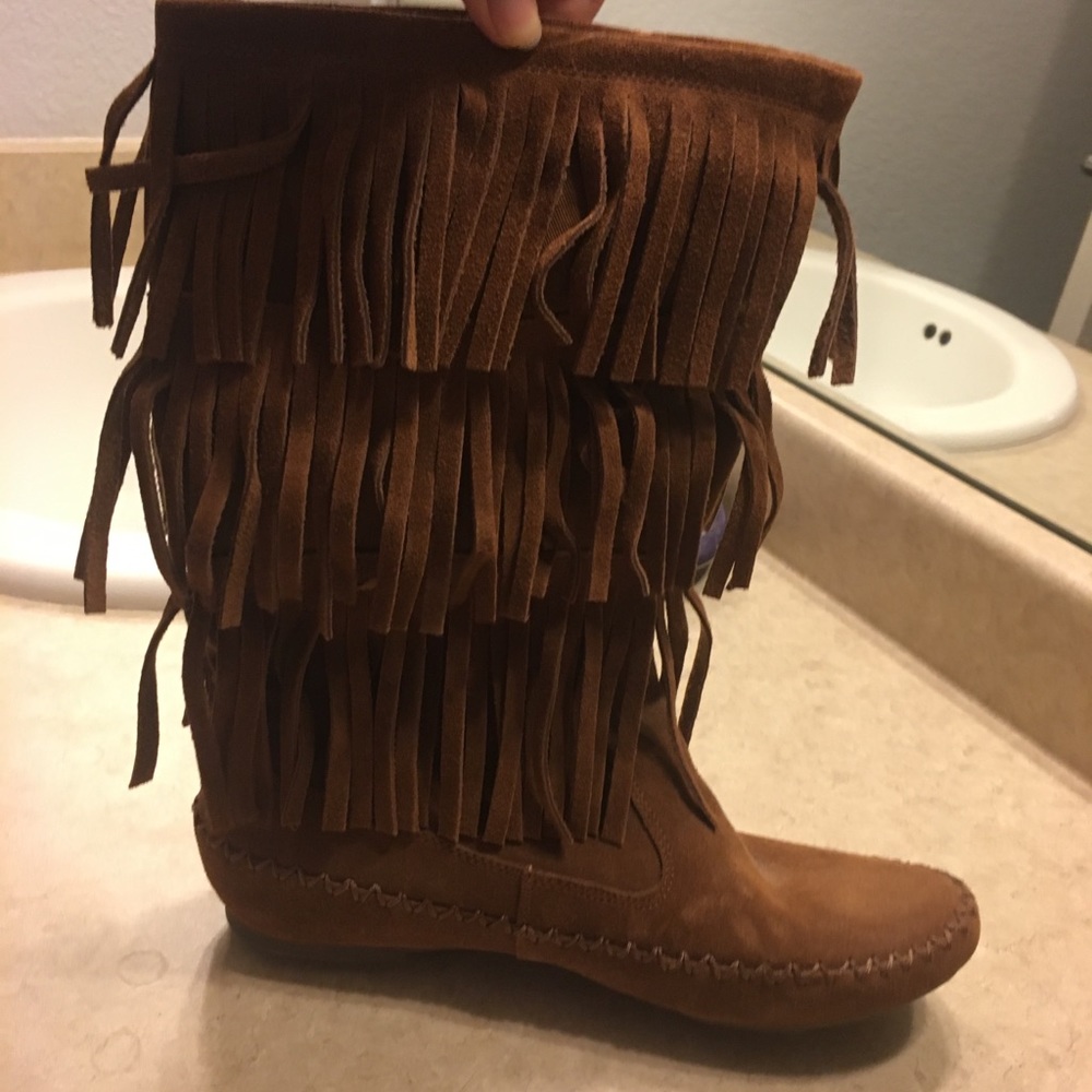 Lauren Conrad Suede Fringe Boots size 10
